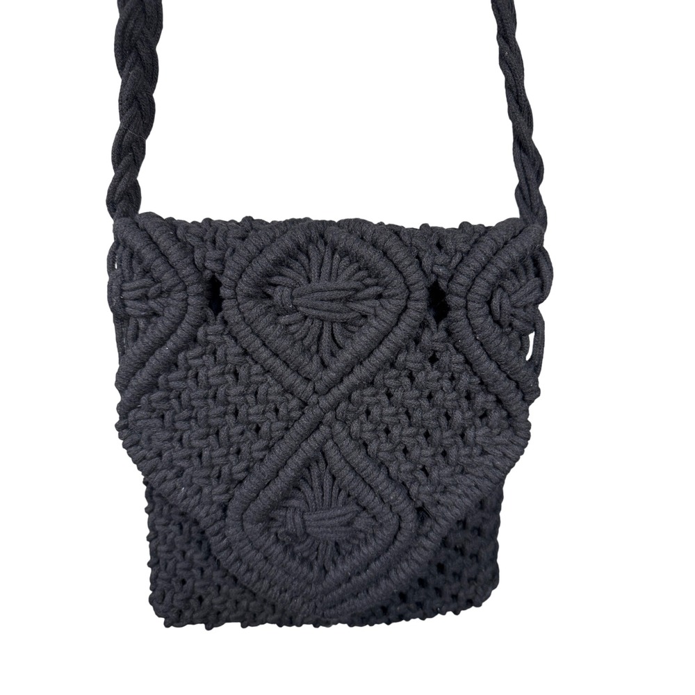Tommy Bahama Black Macrame Crochet Crossbody Bag Boho Coastal